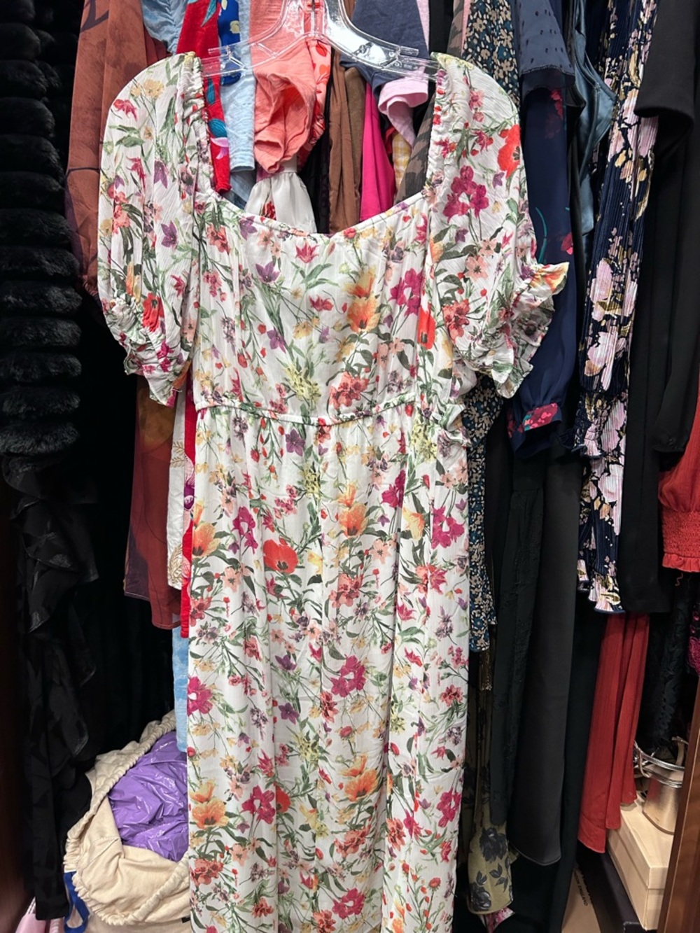 Collective Concepts White Maxi Dress with Pink & Orange Floral